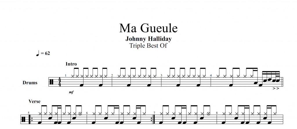 JOUE PAS DE ROCK N’ ROLL POUR MOI – Johnny Hallyday – Hellodrumscores